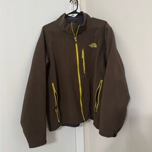 The North Face Men's Brown Performance Jacket with Yellow Zippers